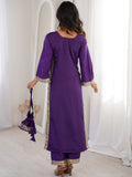 Sparkling Purple Mirror Work Crepe Festival Wear Kurti Suit With Batwa