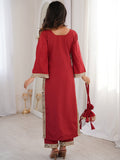 Stunning Red Mirror Work Crepe Festival Wear Kurti Suit With Batwa