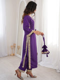 Sparkling Purple Mirror Work Crepe Festival Wear Kurti Suit With Batwa