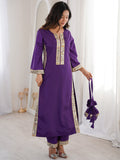 Sparkling Purple Mirror Work Crepe Festival Wear Kurti Suit With Batwa