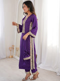 Sparkling Purple Mirror Work Crepe Festival Wear Kurti Suit With Batwa