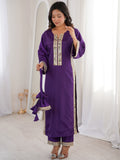 Sparkling Purple Mirror Work Crepe Festival Wear Kurti Suit With Batwa