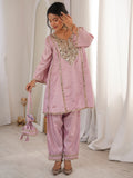 Tantalizing Pink Mirror Work Silk Event Wear Pant Suit