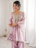 Tantalizing Pink Mirror Work Silk Event Wear Pant Suit