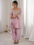 Tantalizing Pink Mirror Work Silk Event Wear Pant Suit