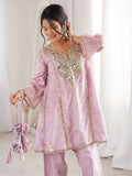 Tantalizing Pink Mirror Work Silk Event Wear Pant Suit