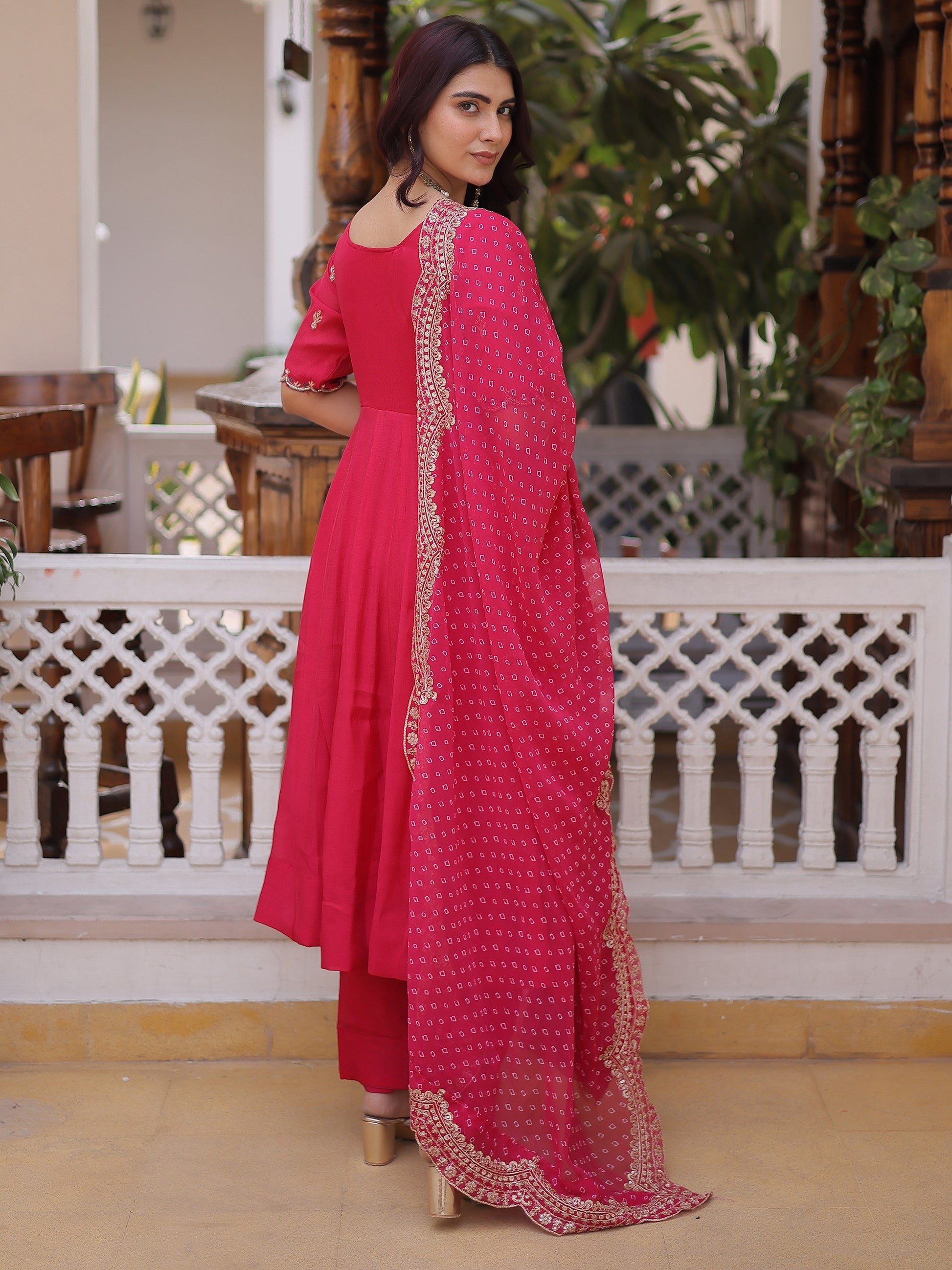 Fantastic Pink Embroidery Chanderi Festival Ware Suite With Dupatta
