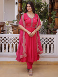 Fantastic Pink Embroidery Chanderi Festival Ware Suite With Dupatta