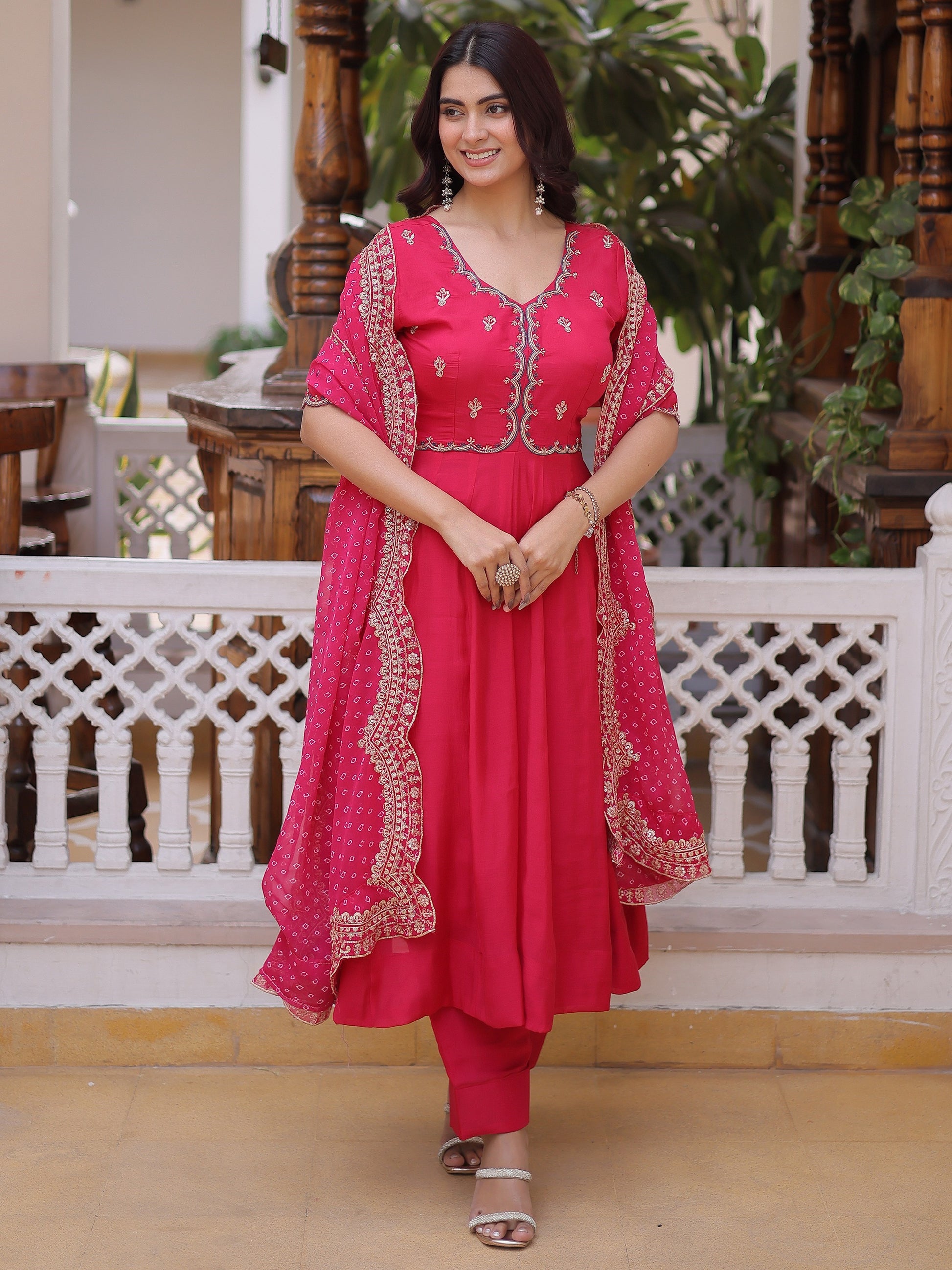 Fantastic Pink Embroidery Chanderi Festival Ware Suite With Dupatta
