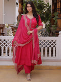 Fantastic Pink Embroidery Chanderi Festival Ware Suite With Dupatta