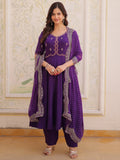Charming Purple Beads Work Chanderi Ethnic Wear Suit With Dupatta