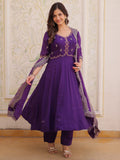 Charming Purple Beads Work Chanderi Ethnic Wear Suit With Dupatta
