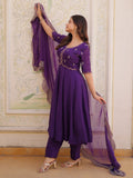 Charming Purple Beads Work Chanderi Ethnic Wear Suit With Dupatta