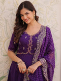 Charming Purple Beads Work Chanderi Ethnic Wear Suit With Dupatta