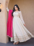 Spectacular Pink Zari Embroidered Silk Wedding Wear Gown 