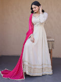 Spectacular Pink Zari Embroidered Silk Wedding Wear Gown 