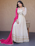 Spectacular Pink Zari Embroidered Silk Wedding Wear Gown 