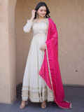 Spectacular Pink Zari Embroidered Silk Wedding Wear Gown 