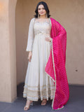 Spectacular Pink Zari Embroidered Silk Wedding Wear Gown 