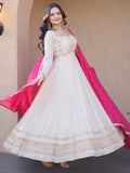 Spectacular Pink Zari Embroidered Silk Wedding Wear Gown 