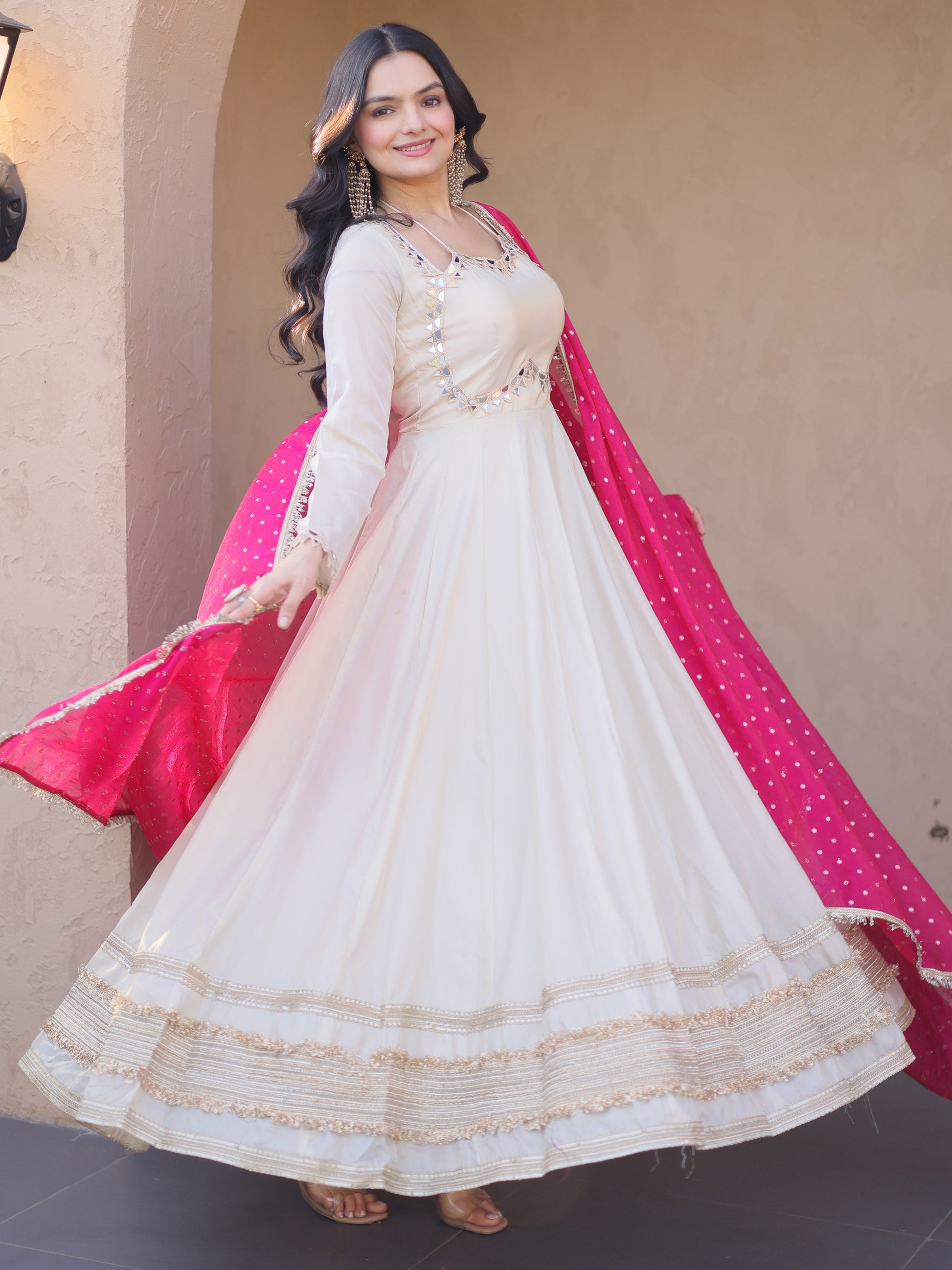 Spectacular Pink Zari Embroidered Silk Wedding Wear Gown 