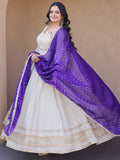 Marvelous Purple Mirror Work Silk Festival Wear Gown With Dupatta