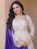 Marvelous Purple Mirror Work Silk Festival Wear Gown With Dupatta