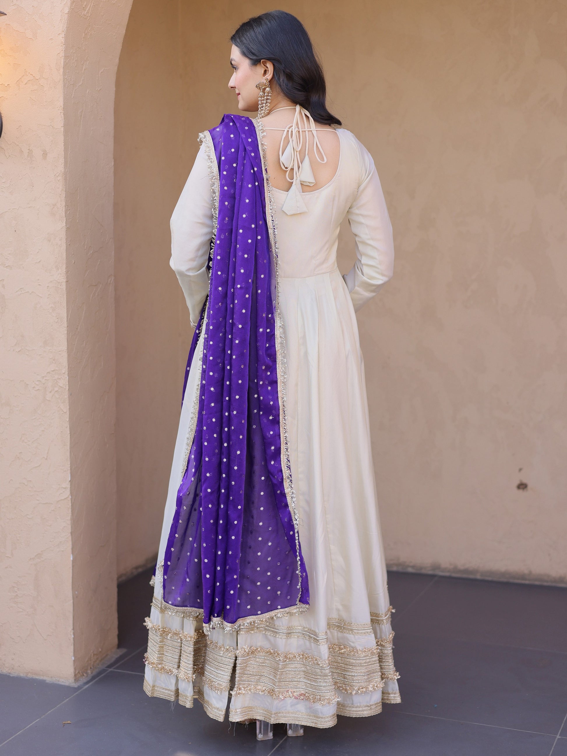Marvelous Purple Mirror Work Silk Festival Wear Gown With Dupatta