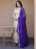 Marvelous Purple Mirror Work Silk Festival Wear Gown With Dupatta