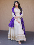 Marvelous Purple Mirror Work Silk Festival Wear Gown With Dupatta