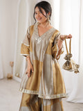 Fabulous Golden Mirror Work Tissue Silk Festival Wear Palazzo Suit