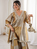 Fabulous Golden Mirror Work Tissue Silk Festival Wear Palazzo Suit