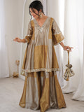 Fabulous Golden Mirror Work Tissue Silk Festival Wear Palazzo Suit
