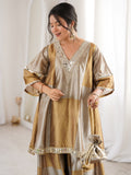 Fabulous Golden Mirror Work Tissue Silk Festival Wear Palazzo Suit