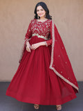 Stylish Maroon Sequins Georgette Festival Wear Gown With Dupatta