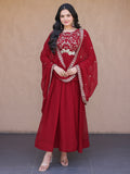 Stylish Maroon Sequins Georgette Festival Wear Gown With Dupatta
