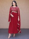 Stylish Maroon Sequins Georgette Festival Wear Gown With Dupatta