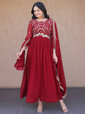 Stylish Maroon Sequins Georgette Festival Wear Gown With Dupatta