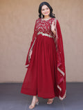 Stylish Maroon Sequins Georgette Festival Wear Gown With Dupatta