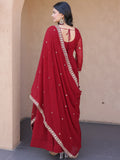 Stylish Maroon Sequins Georgette Festival Wear Gown With Dupatta