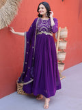 Graceful Purple Sequins Georgette Festival Wear Gown With Dupatta