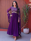 Graceful Purple Sequins Georgette Festival Wear Gown With Dupatta