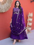 Graceful Purple Sequins Georgette Festival Wear Gown With Dupatta