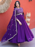 Graceful Purple Sequins Georgette Festival Wear Gown With Dupatta