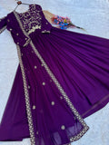 Graceful Purple Sequins Georgette Festival Wear Gown With Dupatta