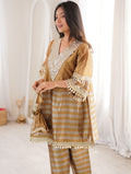 Stunning Golden Mirror Work Tissue  Co-Ord Set With Batwa