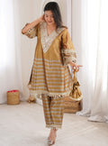 Stunning Golden Mirror Work Tissue  Co-Ord Set With Batwa
