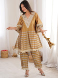 Stunning Golden Mirror Work Tissue  Co-Ord Set With Batwa