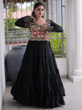 Captivating Black Mirror Work Rayon Navratri Wear Gown