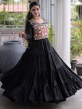 Captivating Black Mirror Work Rayon Navratri Wear Gown